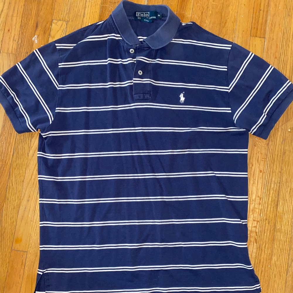 Polo shirt pima cotton Navy/ white stripe medium